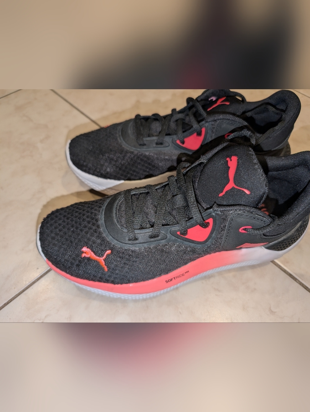 Puma Black and Coral Athletic Shoes